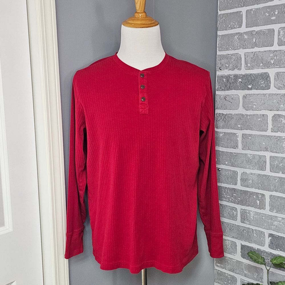Lands End Knit‎ Rib Pajama Henley Men's Large Rich Red Sleepwear Lounge Comfort